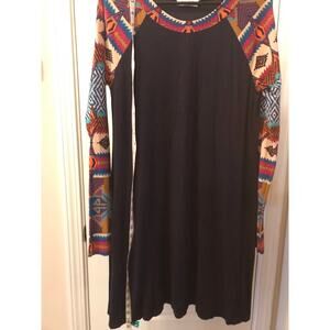 Ba Bel Navy and Abstract Print Long sleeve dress size large